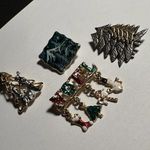 Lot Of 4 Christmas Holiday Brooch Pins Noel, Trees, Mountains, Jesus Nativity Photo 5