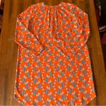 Loft   Tunic Dress Large Orange with Blue Floral Design Button Front Long Sleeve Photo 8