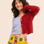 Find Me Now color block crochet tie cardigan sweater Red Photo 0