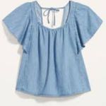 Old Navy NEW~  Flutter-Sleeve Smocked Denim Swing Blouse 3X Photo 1