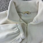 Qinsen Fleece Cropped Jacket Pullover Women's Size Small Cream Y2K Drawstring Tan Photo 1