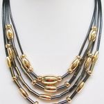 Attitudes by Renee Layered Necklace Black Leather Cords Gold Gunmetal Photo 1