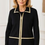 St John Sport By Marie Gray Black Pastel Piping Full Zip Jacket Sz Small Artsy Photo 0