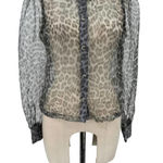 ZARA Shirt Animal Print Organza Shirt Leopard Blouse Button Down Gray Size Small Photo 3