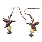 Vtg Copper Rosegold Hummingbird Jewelry Set Gold Accents egg nest pearl necklace Photo 4
