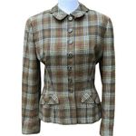 40s or 50s Vintage Wool Plaid Blazer Peter Pan Collar Size Small Gray Photo 0