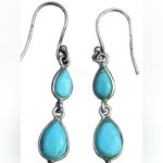 New Sterling Silver Turquoise Teardrop Cabochon Dangle Earrings Blue Photo 13