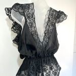 Lily Of France Vintage 80s Black Satin Lace Bodysuit Rosette Detail Photo 8