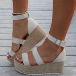 Natural Micro Suede Ankle Strap Espadrille Wedge Sandal Tan Size 8 Photo 0