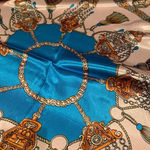 Tassel Rope Pattern silk Scarf baby pink /turquoise SQUARE SILKY SCARF 35/35 Blue Photo 7