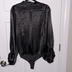 Olivaceous Black Satin Puff Sleeve Bodysuit Photo 1