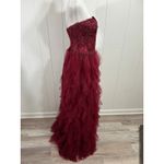 Prom Bay size 6 prom dress in the color wine. Corset with Lace up back & Ruffles Red Photo 4