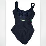 Cazimi 80s Vintage Black Striped Stretch One Piece Swimsuit Halloween Photo 1