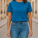 Betabrand NWOT Shirt Womens S Blue Short Sleeve Boxy Hi Lo Stretch Top Work Photo 0