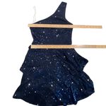 Trixxi  Sequined One-Shoulder Tiered Navy Mini Dress Junior Size S Glam Dance Photo 7