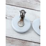 Vintage Clip On Earrings Light Blue Circle with Design 1 & 1/8" Retro Photo 6