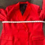Women’s Red 2 Piece Formal Tuxedo Suit Satin Peak Lapel Dbl Breasted L **READ Size L Photo 7