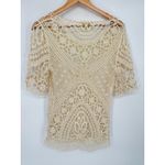 Solitaire  Cream Crochet Lace Short Sleeve Top Size Small Boho Festival Sheer Photo 3