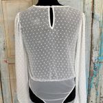 Shinestar Women’s Long Sleeve Sheer Textured Polka Dots White Bodysuit Sz Medium Photo 1