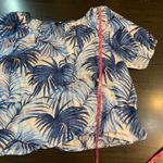 Talbots Plus Size 2X Linen Blue White Palm Leaf Print Blouse Top Resort Photo 7