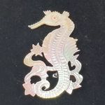 Vintage Carved Mother Of Pearl Seahorse Pin Brooch 2" Sea Life White Photo 3