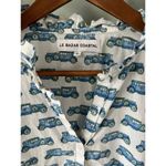 Le Bazar Coastal Mini Dress Blue Car Print Long Sleeve Ruffle Hem Size L Photo 3