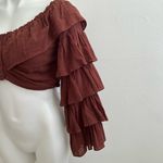 Free People NWT Brown Falling Flower Off Shoulder Ruffled Crop Top Small Photo 6