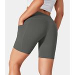 Halara Womens High Waisted Side Pocket Plain Biker Shorts 7'' Dark Jade Gray XS Photo 1
