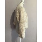 Knitted & Knotted Ivory Faux Fur Furry Open Front Cardigan Wool Cotton Blend S Photo 2