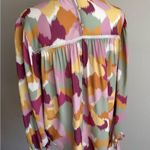 FATE. Pink Yellow Print Bishop Sleeve Blouse Women’s M Preppy Workwear Business Photo 5