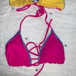 Venus Women’s Pink Yellow Reversible Swimsuit String Bikini Top Size B cup Photo 1