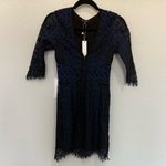 For Love & Lemons  Lyla Eyelash Lace Mini Cocktail Dress V-Neck Blue Black XS Photo 4