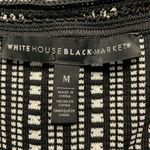 White House | Black Market  Stretch Crochet Peplum Knit Top Size Medium Black White Photo 9