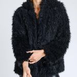 Black Faux Fur Hooded Jacket Size L Photo 0