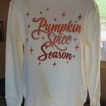 New White and Orange Pumpkin Spice Sweatshirt Size L Photo 0
