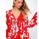 Free People  Bella Red Floral Print V Neck Tunic Mini Dress Size Medium Photo 3