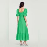 Sandro  Falbala Green Puff Sleeve Midi Dress S | Cutout Ruffle Hem Rainbow Jewel Photo 11