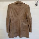 Lena Gabrielle Zippered Brown Suede Long Moto Biker Jacket Mesh Sleeves Photo 5