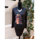 Womens Shirt Dress Size M Black Graphic Print Long Sleeve Loose Pockets Pullover Size M Photo 1