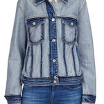 7 For All Mankind  Inside Out Classic Jacket Blue Denim Jean Frayed Size S Photo 0