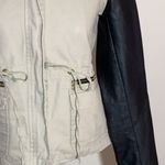 JJ basics Women’s JJ Safari utility jacket canvas faux Leather sleeves small color block Photo 1