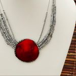 Chico's Chico’s Red Medallion Choker Necklace Seed Beads Photo 1