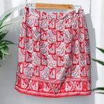 J. McLaughlin  Silk Skirt With A Novelty Peacock Print In Red And Light Grey Photo 0