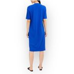 Eileen Fisher High-Low Dress Women's Large Blue Wide Rib Stretch Mock Neck Photo 1