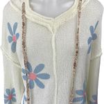 POL Women's White Blue Floral Knit Hoodie Hooded Pullover Sweater Top Size L Photo 2