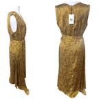 Santorelli VELIA Sleeveless Midi Dress in Dijon‎ Yellow Printed Satin SIZE 8 NWT Gold Photo 5