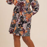 Maurice's 24/7 Purple Orange Floral Long Sleeve V-Neck Knee Length Dress Size 4X Photo 0