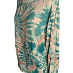 Parker Adyson  Tie Dye Athletic Top M Pink Green Kangaroo Pocket Zip Thumb Holes Photo 2