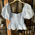 ASTR  The Label Savina Square Neck Bubble Sleeves Smocked Blouse Top puff light Photo 5