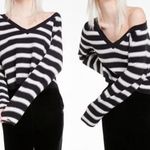 Wildfox  Distressed Striped Vneck Sweater Black White Photo 1